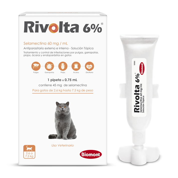 Pipeta Rivolta 6% Gatos de 2.6 a 7.5kg (Naranja)